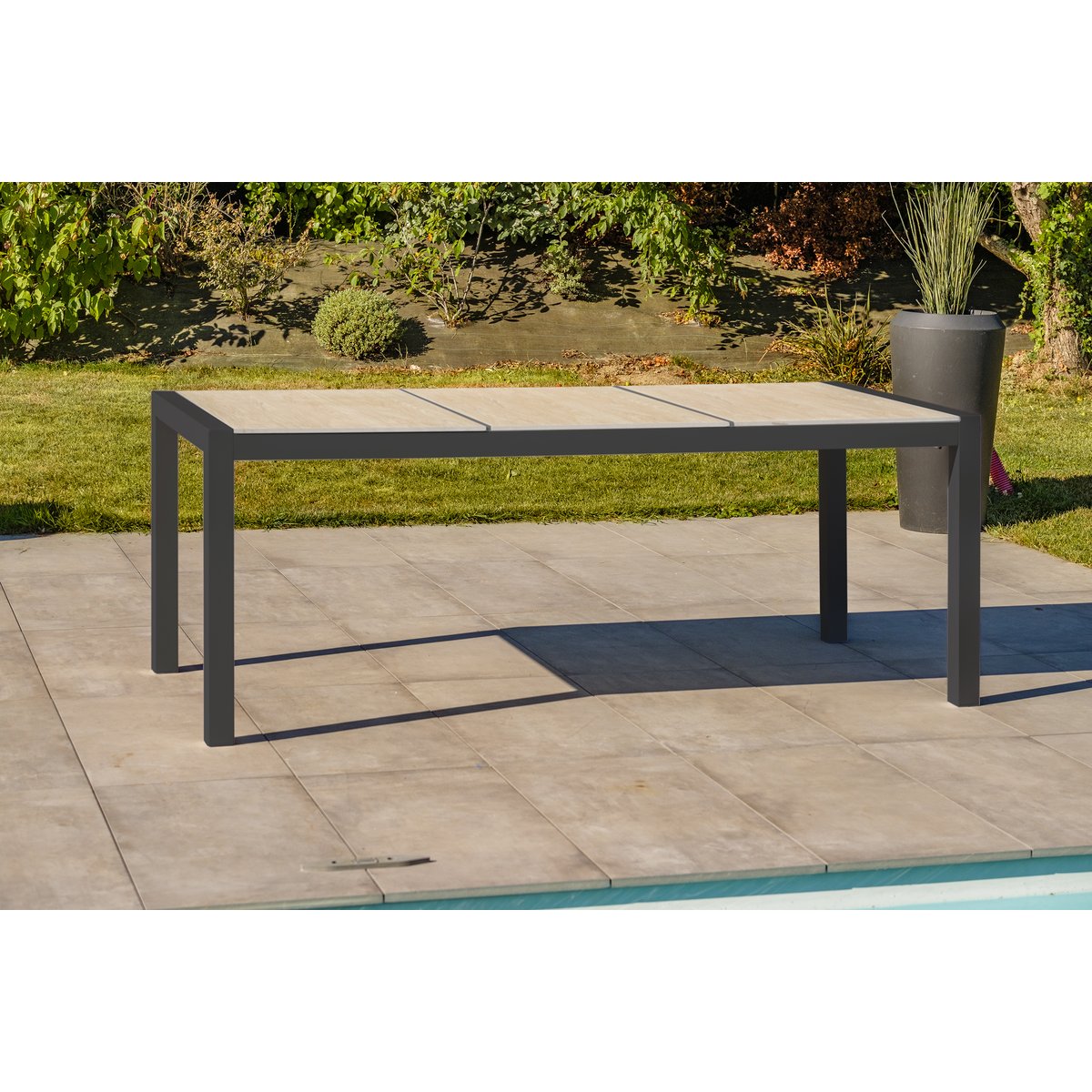 Ensemble repas de jardin 6 places avec plateau céramique VENISE gris anthracite, DCB GARDEN