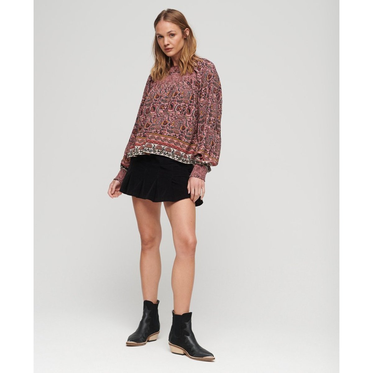 Haut tissé smocké imprimé pêche française à fleurs, SUPERDRY