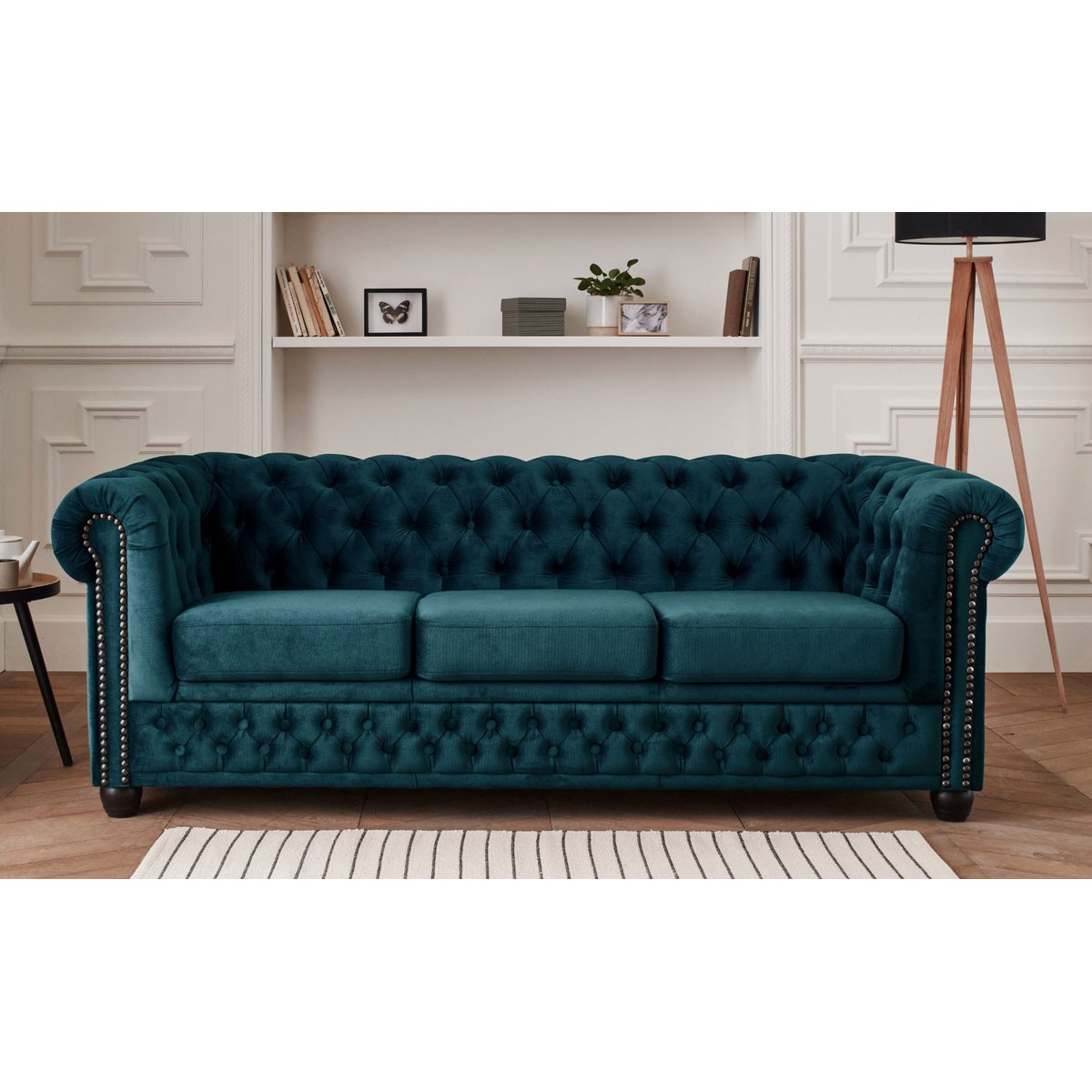 Canapé Chesterfield 3 places - WILLIAM bleu canard, BEST MOBILIER
