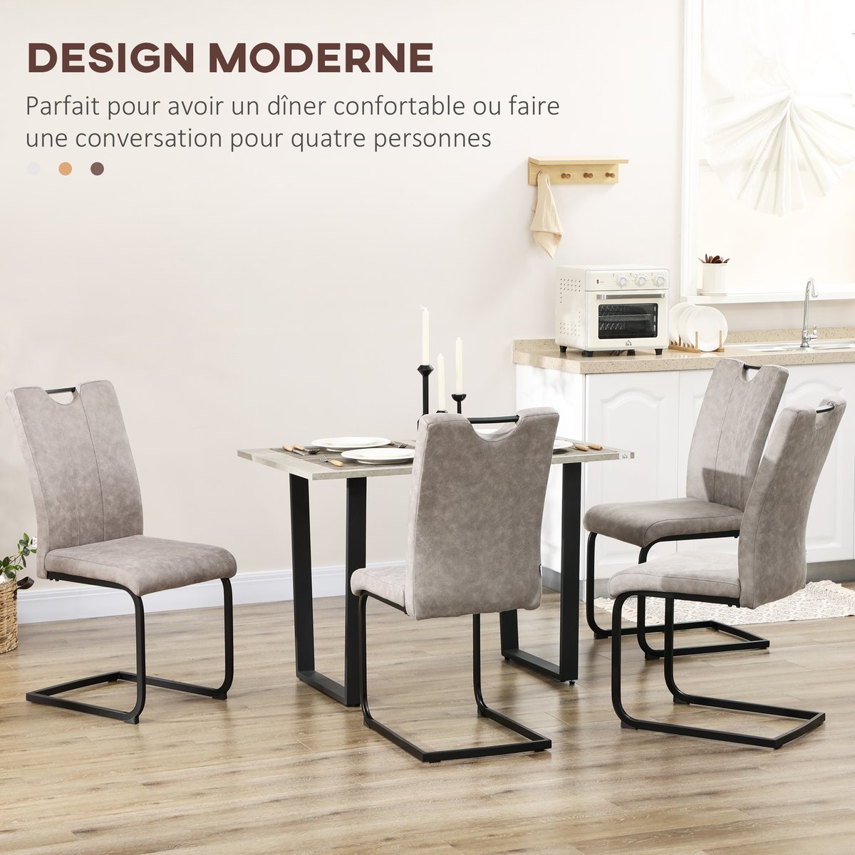 Chaise de salle à manger Tissu en microfibre marron et noir, HOMCOM
