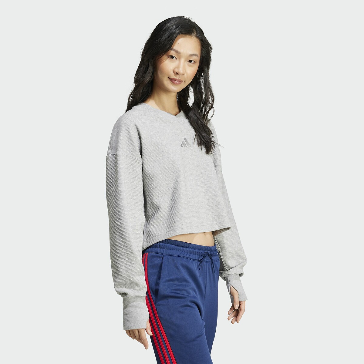 All Season Sweatshirt in Cotton Mix with Ribbed V-Neck grey, ADIDAS SPORTSWEAR