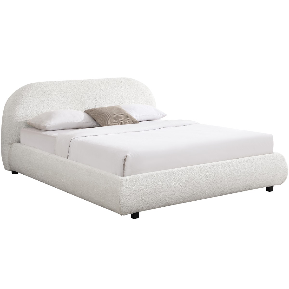 Lit avec tête de lit en tissu bouclé - MADDIE beige, HOMIFAB