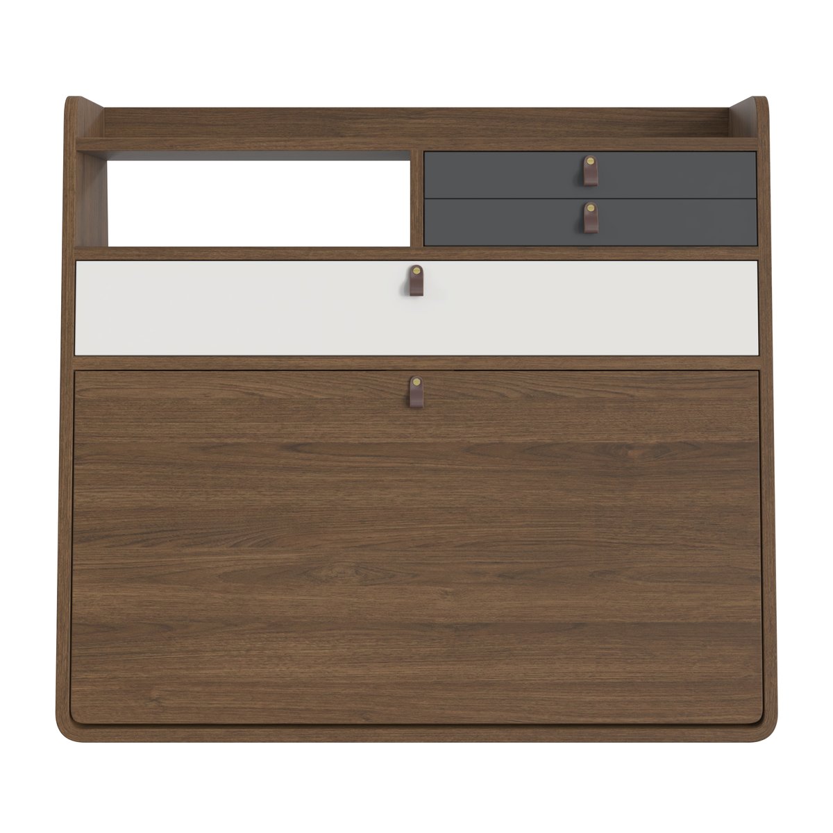 Bureau secrétaire mural en chêne teinté 80 cm, GASTON gris ardoise, HARTO