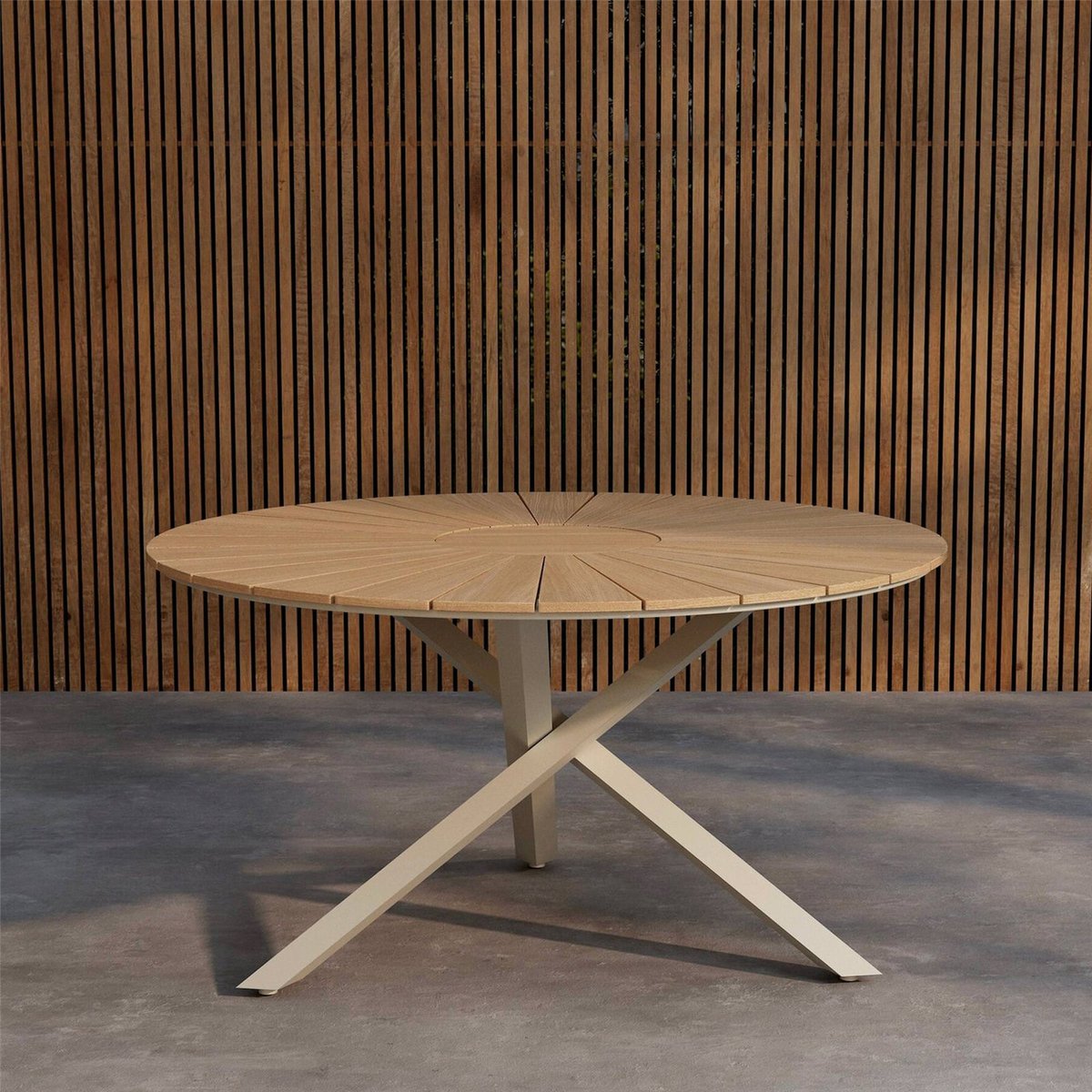 Table de jardin ronde en teck MEXICO beige et teck naturel, RECOLLECTION