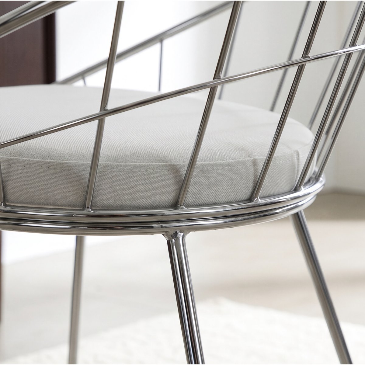Lot de 2 chaises métal chromé coussin blanc, ALEX gris argent, HAPPY GARDEN