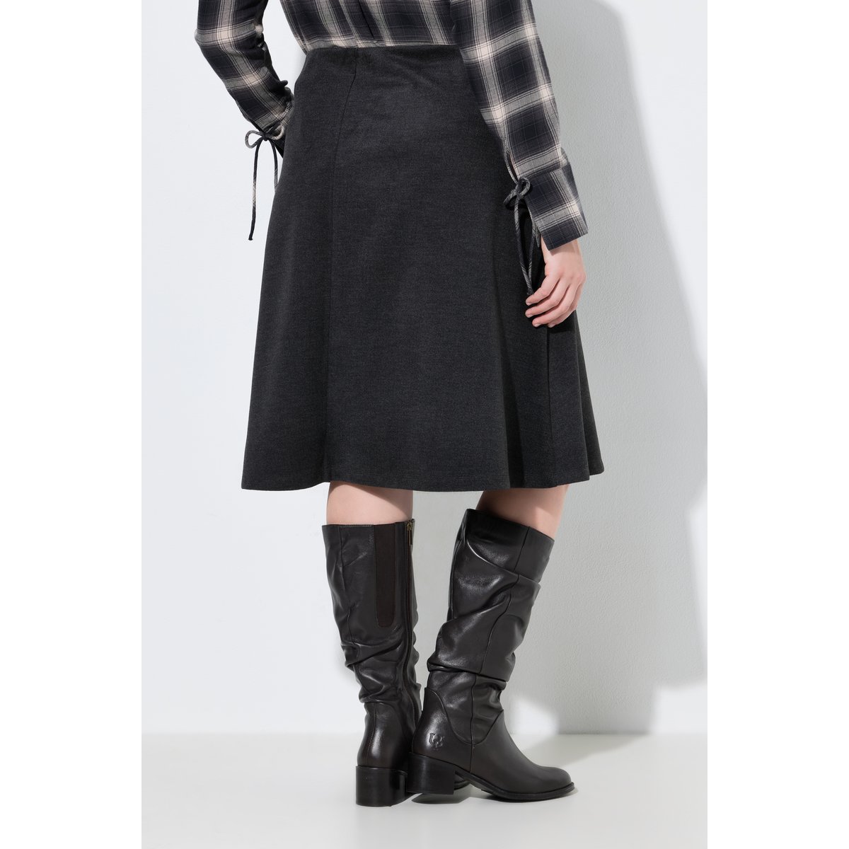 Jupe midi en laine mélangée gris noir, ULLA POPKEN