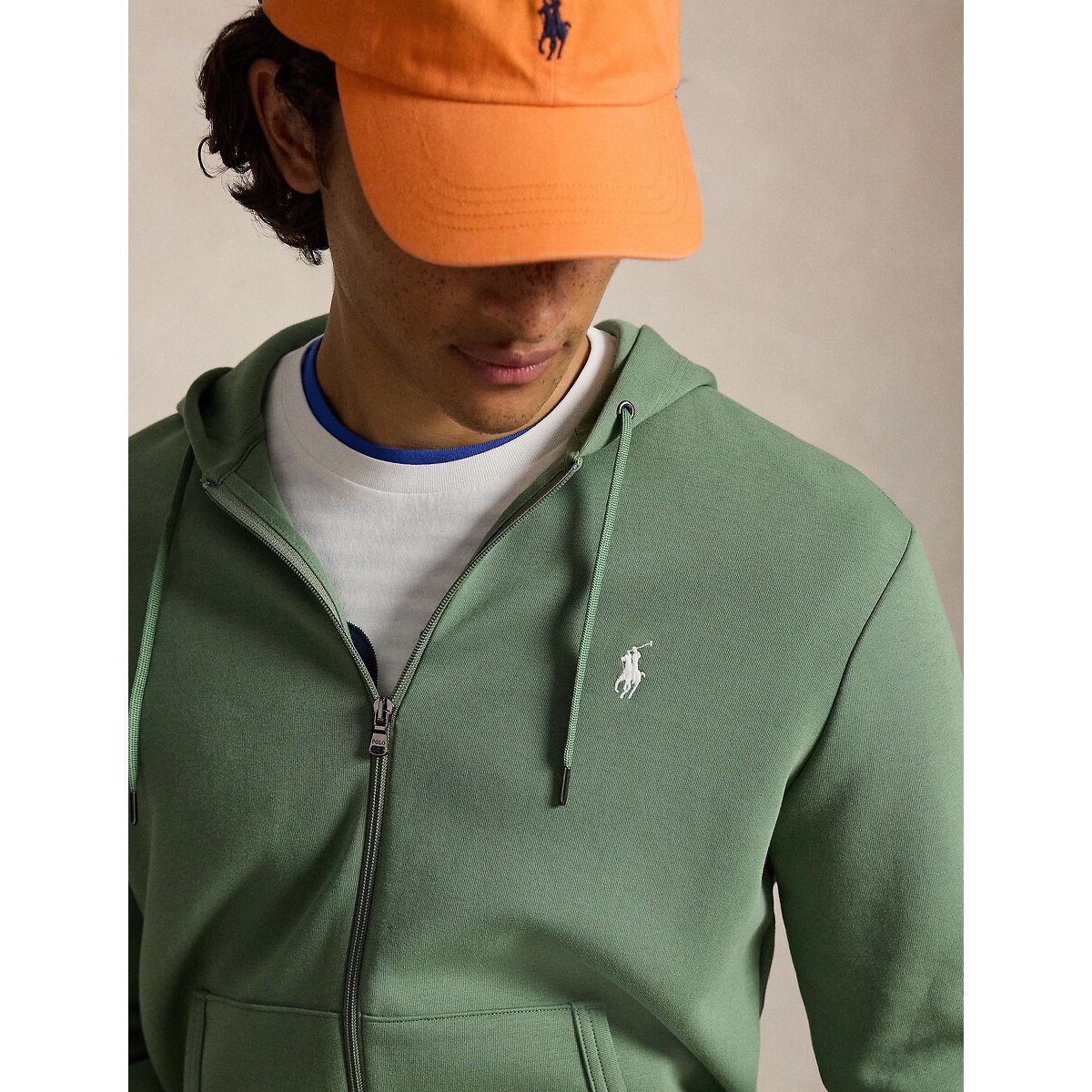 Sweat zippé à capuche, en maille double vert frais, POLO RALPH LAUREN