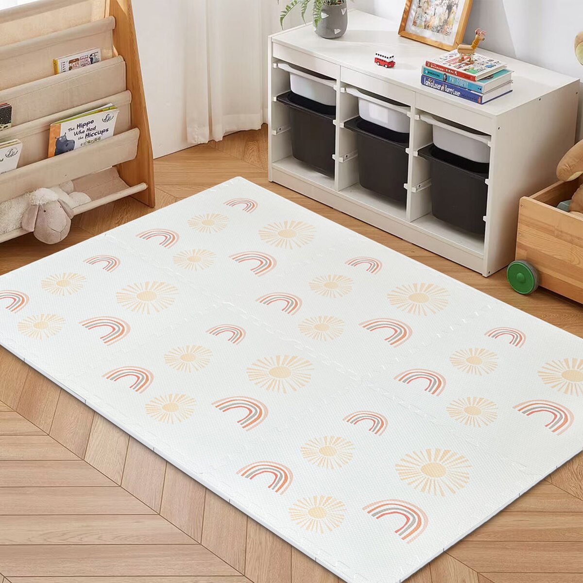 Tapis puzzle éducatif arc-en-ciel et soleil 6 pièces beige, MEOW BABY