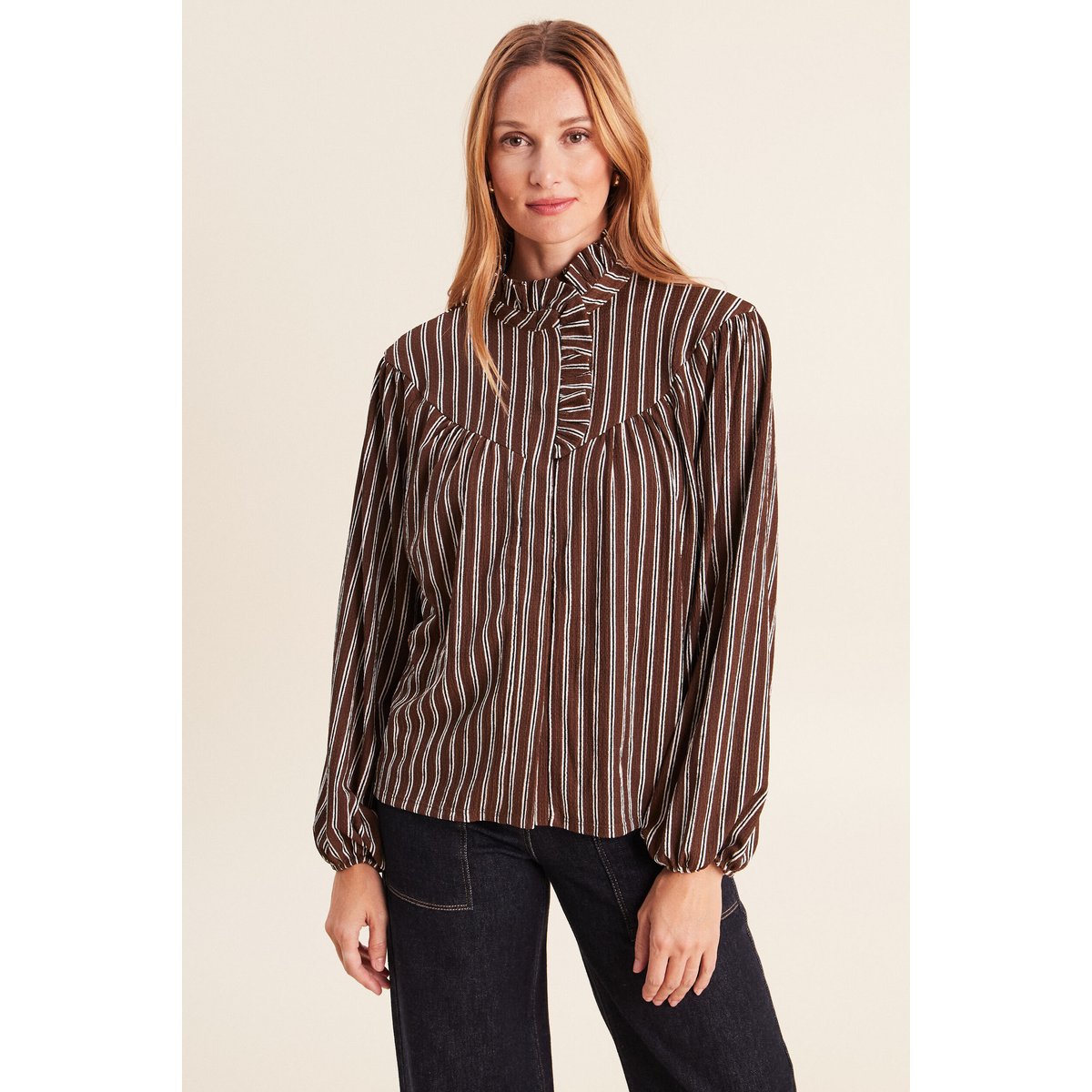 Blouse droite manches longues marron, BREAL