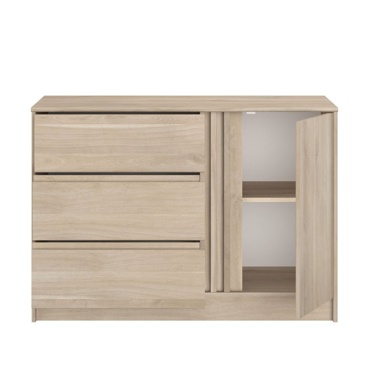 Commode avec 3 tiroirs et 1 porte - CLEM bois naturel, TERRE DE NUIT