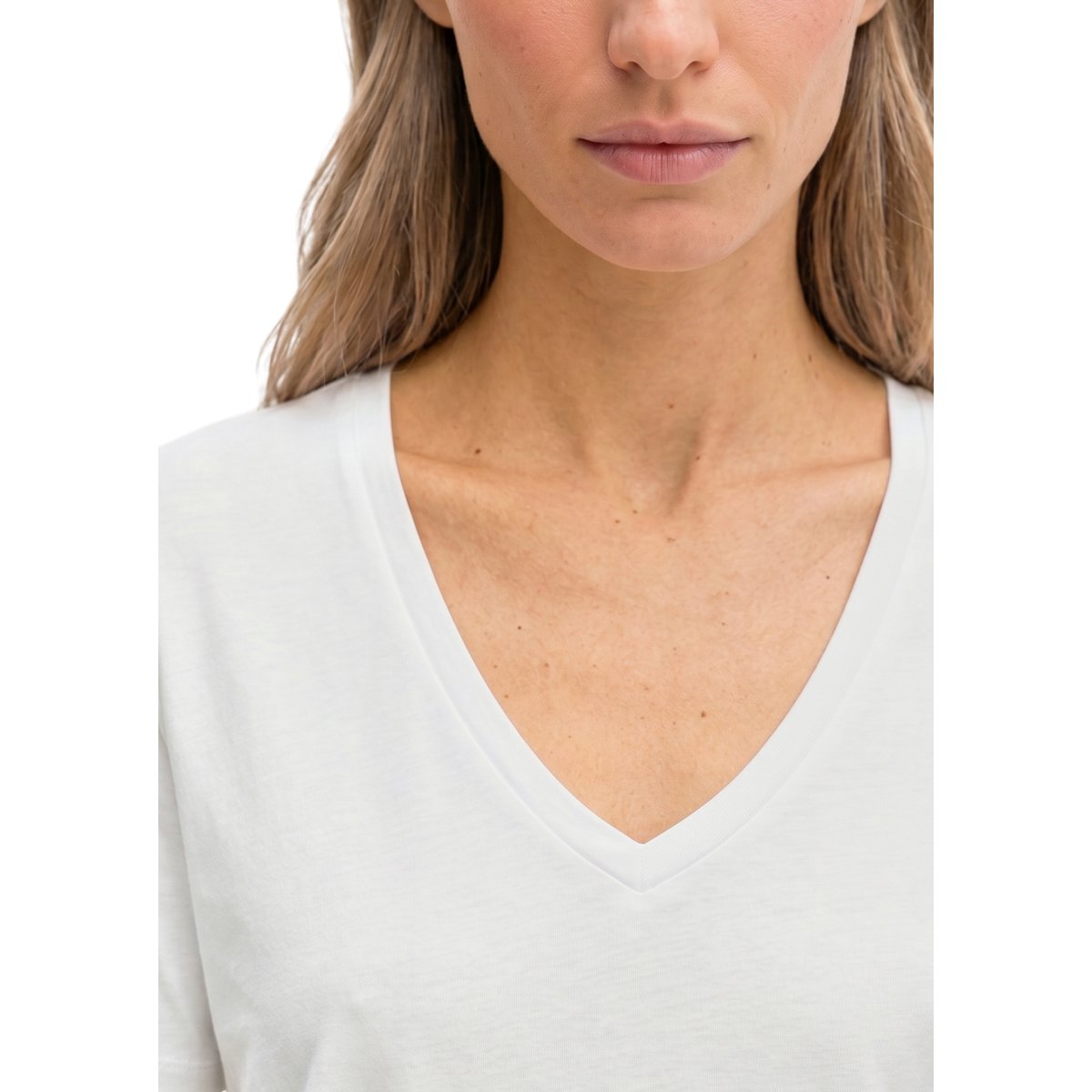 T-shirt classique à encolure en V en coton organique blanc, MARC O'POLO