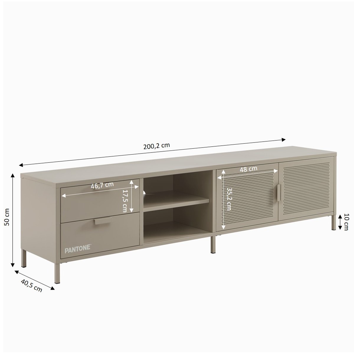 Meuble TV en acier 2 portes taupe, PANTONE