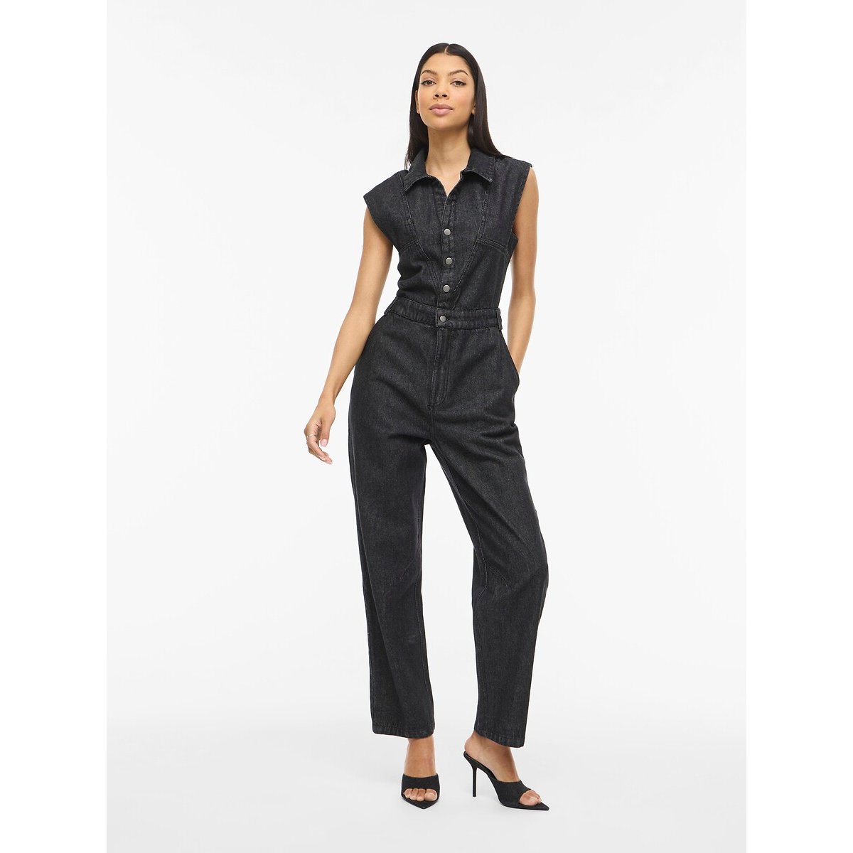 Combi-pantalon en jean sans manches denim noir, VILA