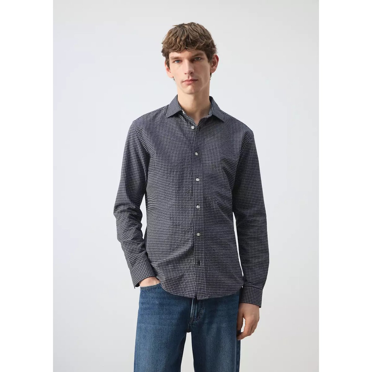 Chemise regular fit à carreaux en coton bleu marine, MANGO MAN