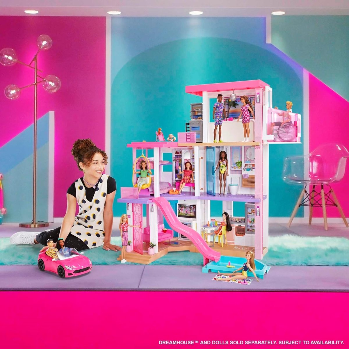 Voiture Cabriolet rose 2 places rose, MATTEL