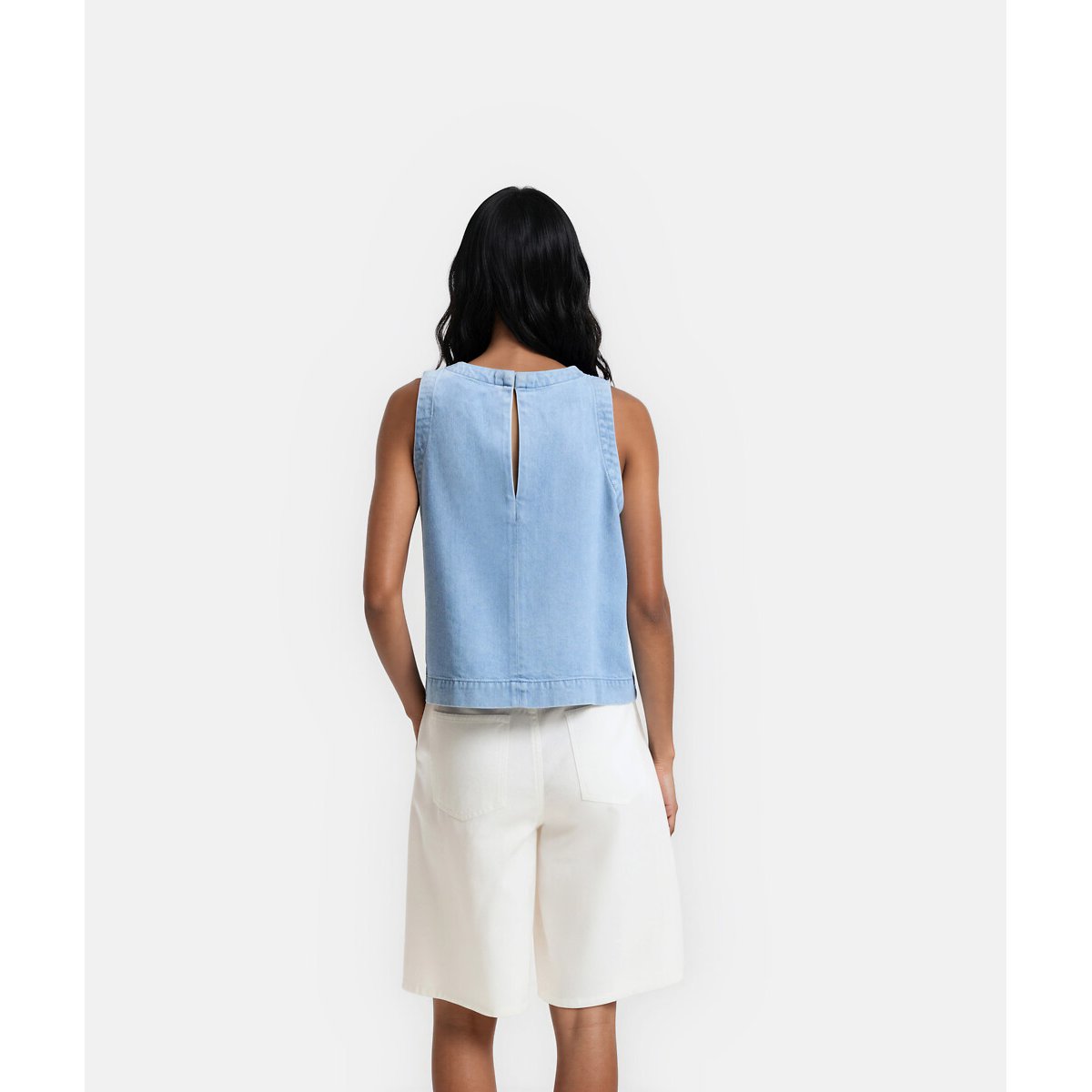 Top sans manches col rond en denim bleu bleach, LA REDOUTE COLLECTIONS