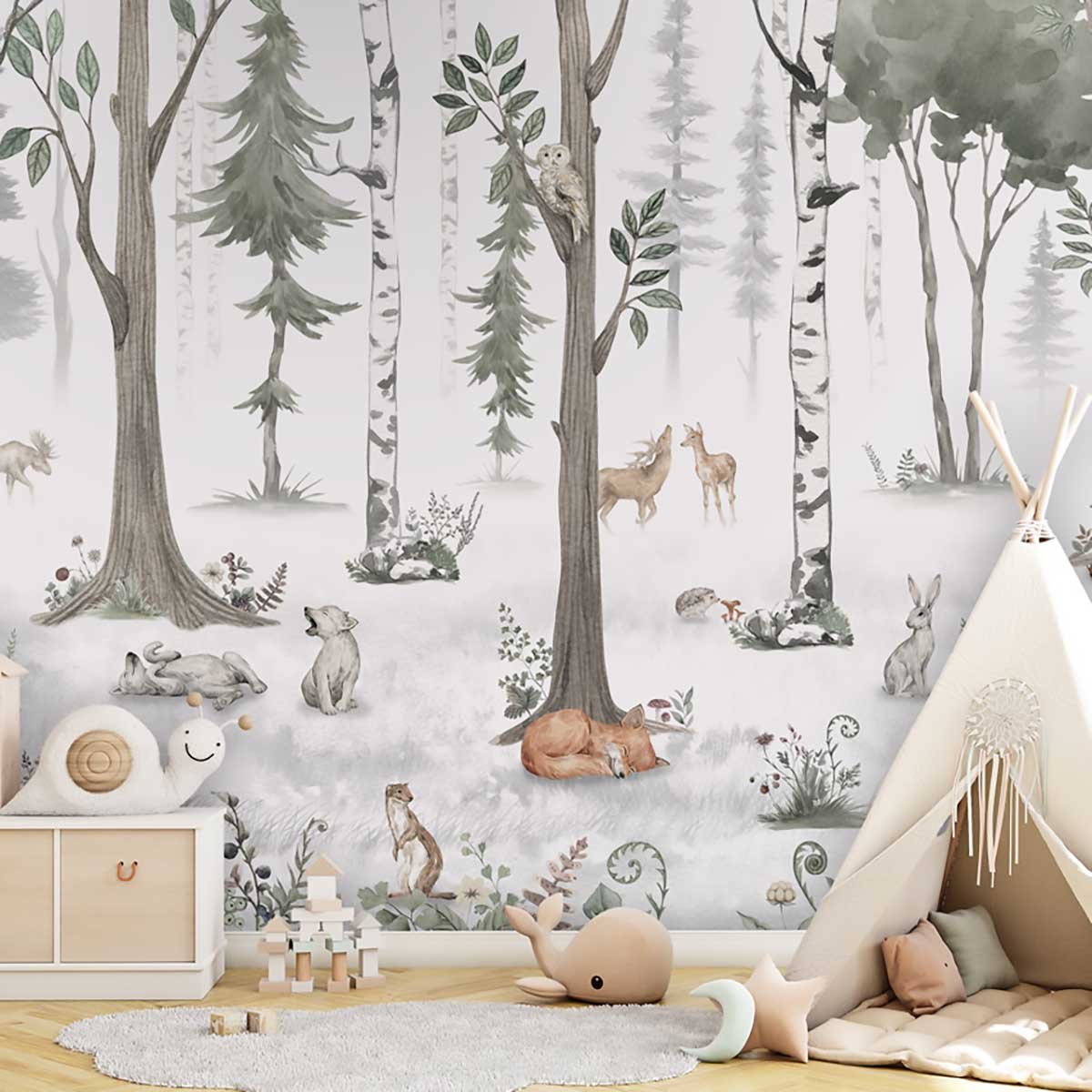 Papier enfant Forêt de bouleaux et Cie blanc, HEXOA
