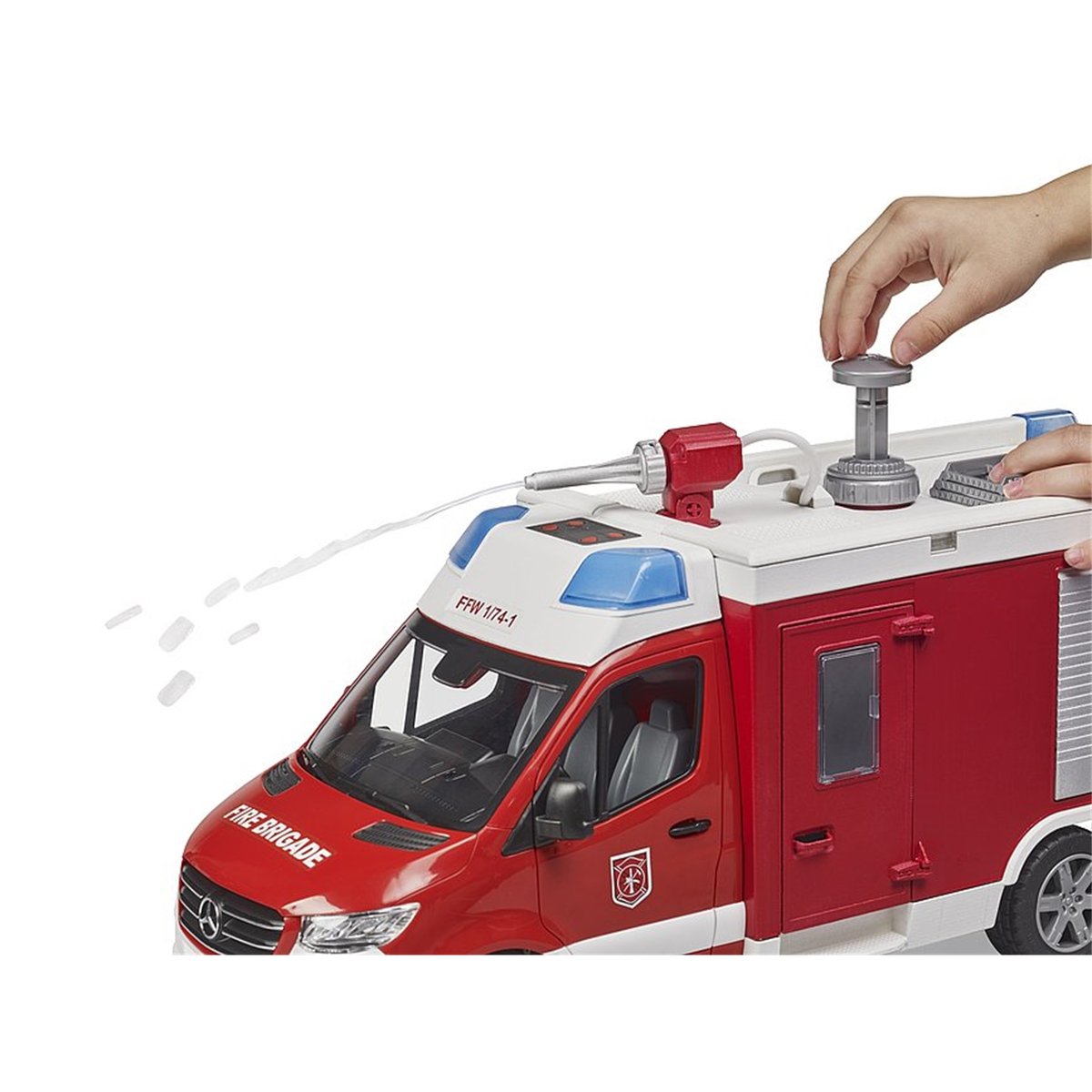 Fourgon de pompiers MB Sprinter avec module son et lumière rouge, BRUDER