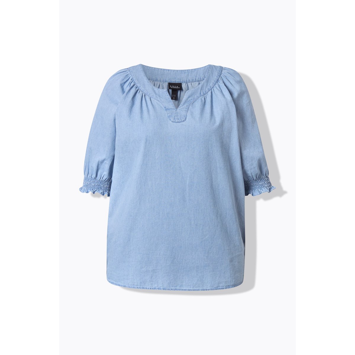 Blouse effet denim, col tunisien bleu clair, ULLA POPKEN