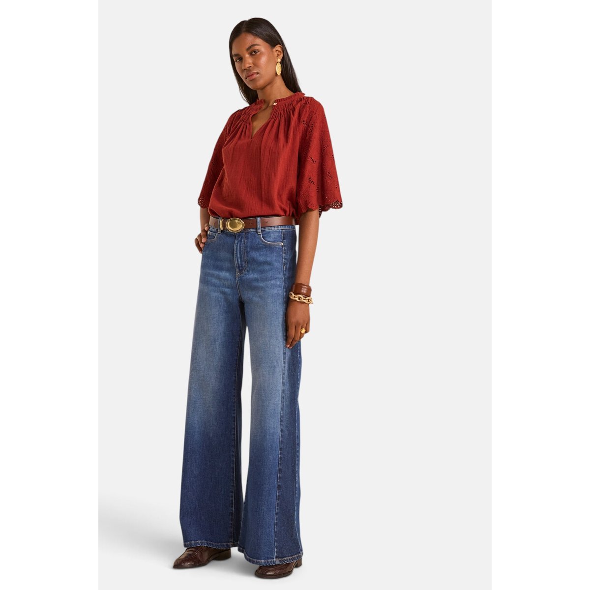 Jean bicolore extra large en coton SAVANA stone used, Maison 123