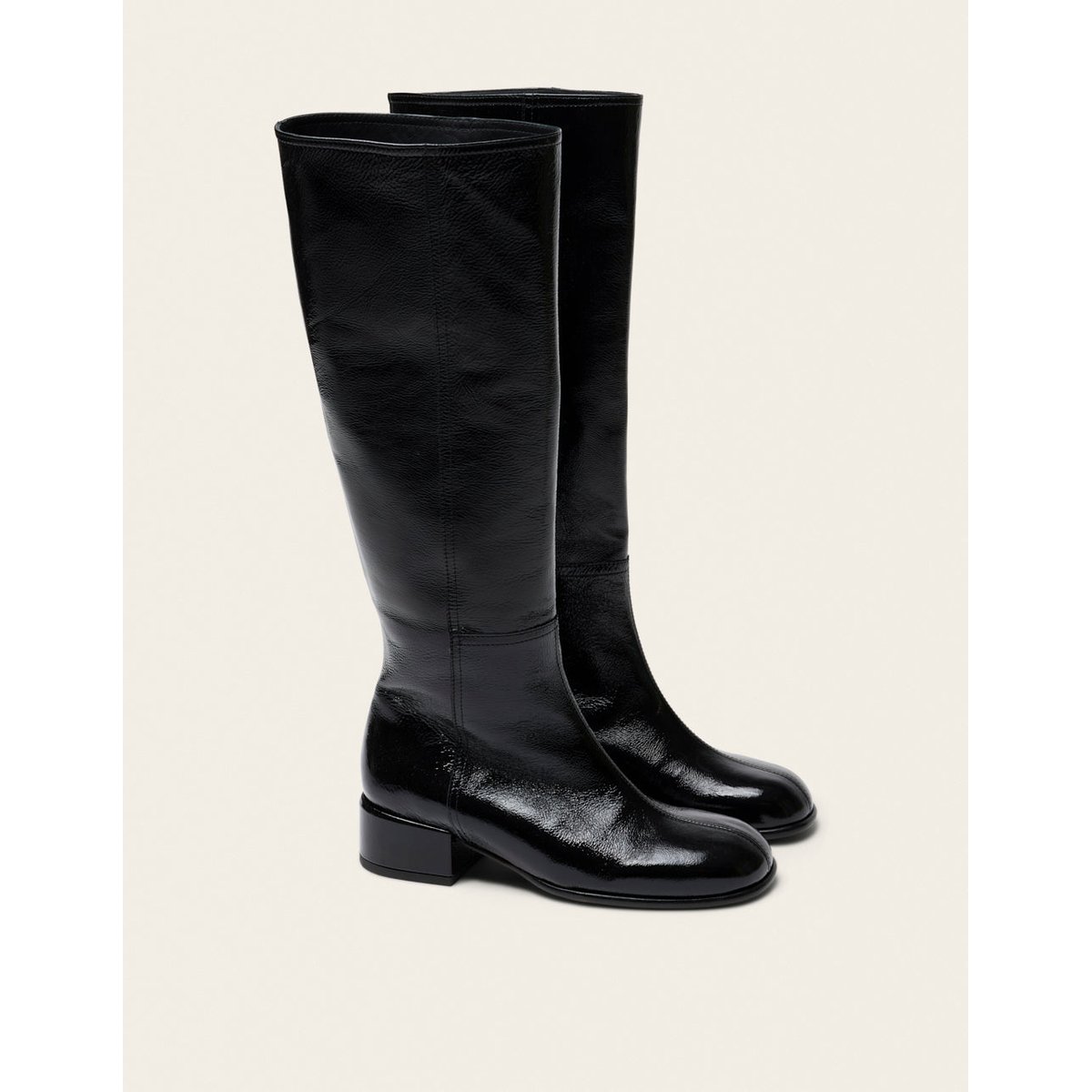 Bottes TIAGA cuir plissé verni noir, ODAJE