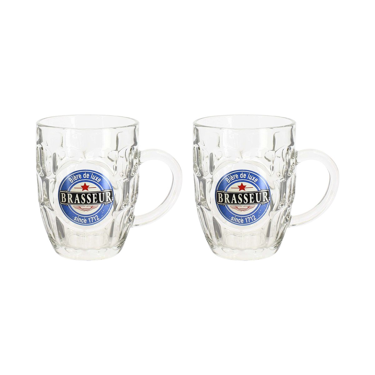 Lot de 2 chopes à bière en verre 54cl, BRASSEUR transparent, NOVASTYL