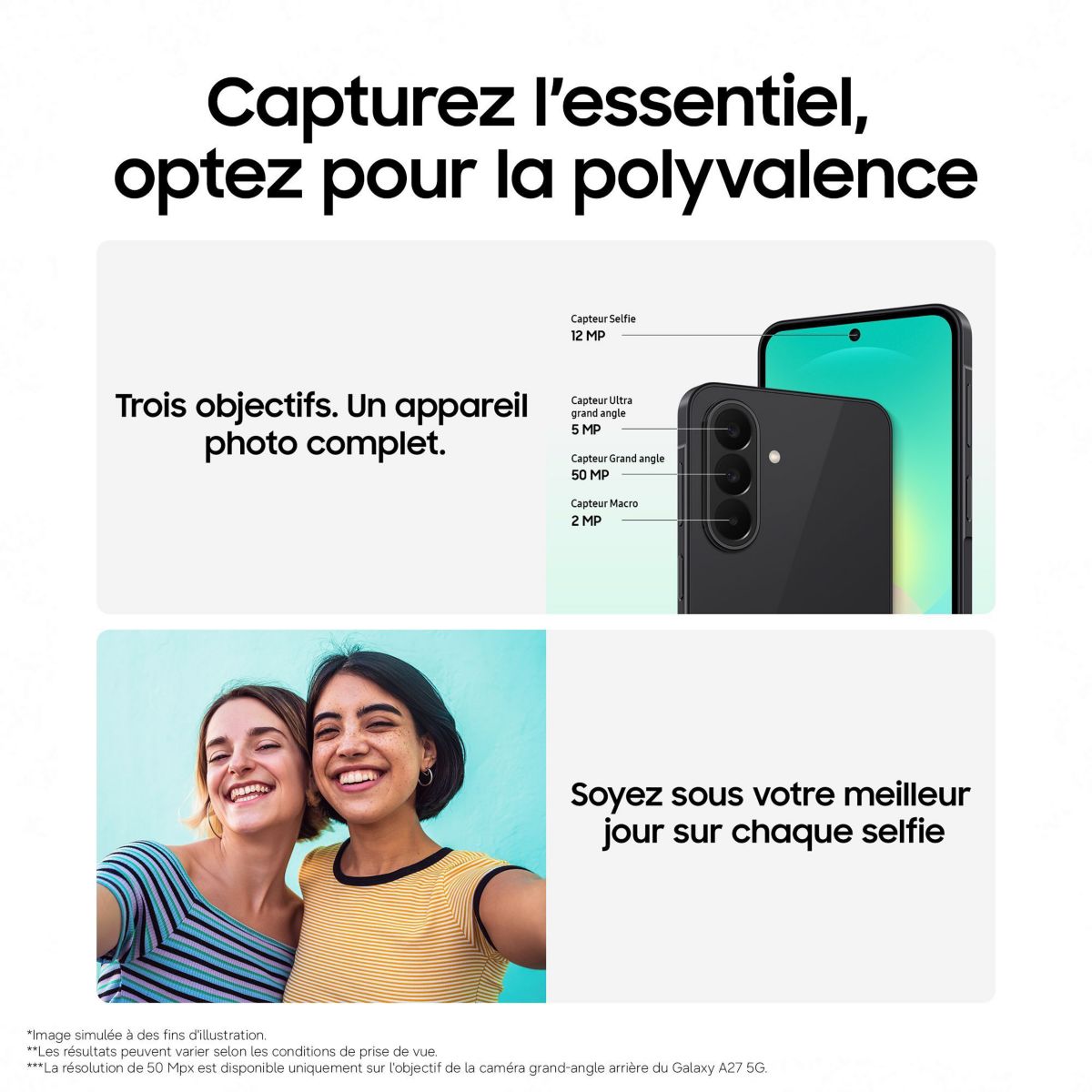 Smartphone Galaxy A27 5G Noir 128 Go couleur unique, SAMSUNG