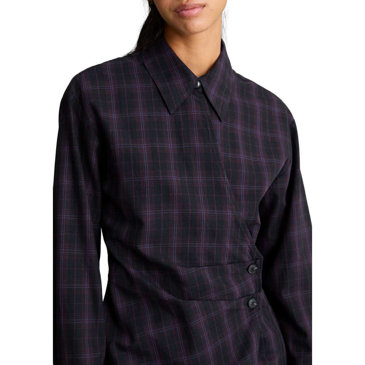 Robe ajustée en coton à carreaux avec effet drapé noir, MARC O’POLO DENIM