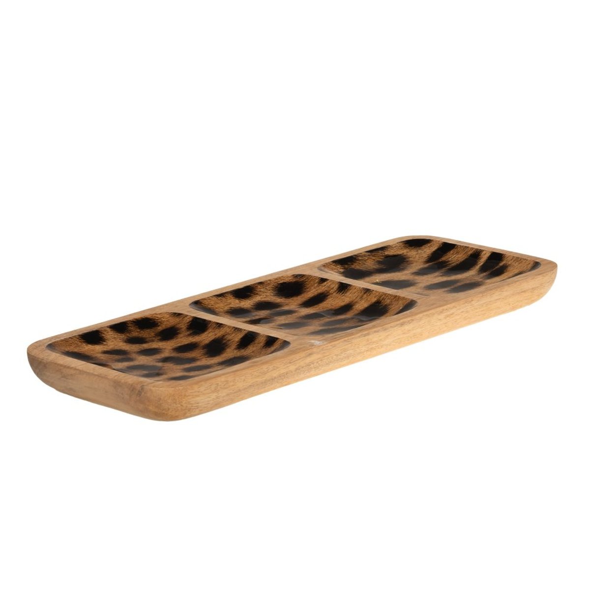 Plat apéritif avec 3 compartiments Léopard en manguier 38x14 cm marron, TABLE PASSION