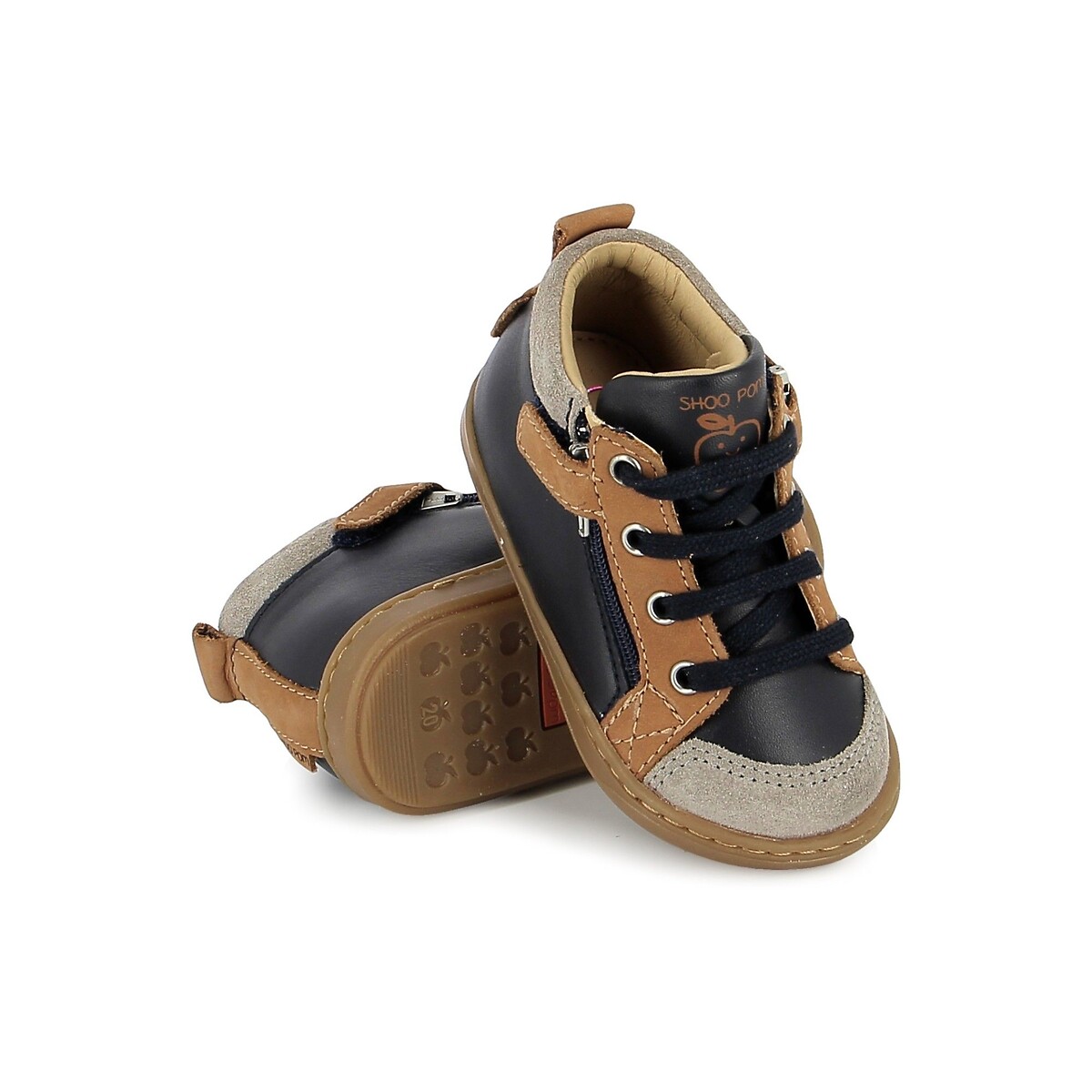 Baskets zippées en cuir, BOUBA BI ZIP bleu marine/camel, SHOO POM