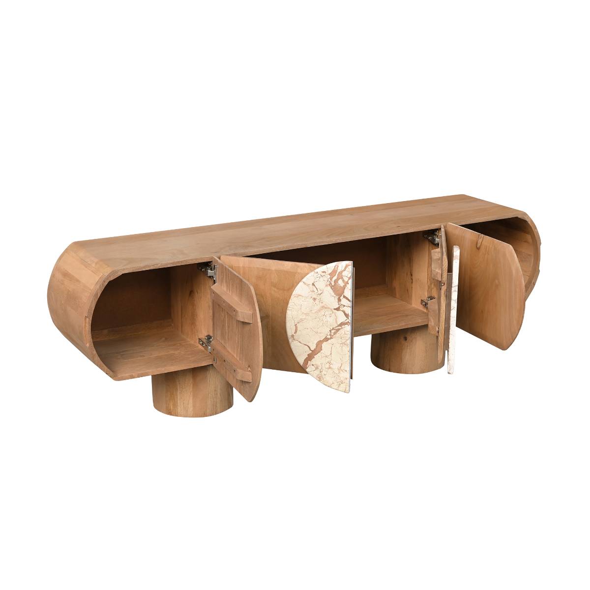 Meuble TV manguier et marbre ORINELLE bois clair, MADE IN MEUBLES