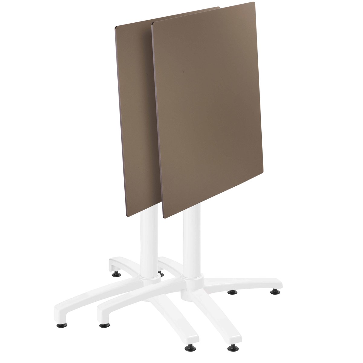 Table en HPL inclinable pied blanc et 2 chaises avec accoudoirs en métal jaune, OVIALA