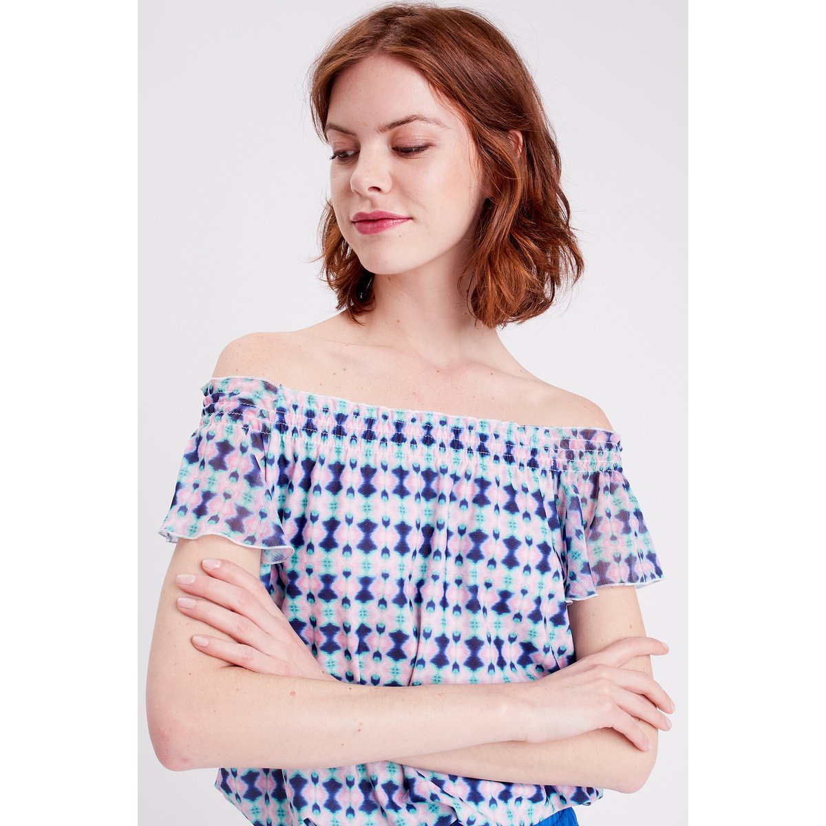 T-shirt manches courtes smocké bleu foncé, CACHE CACHE