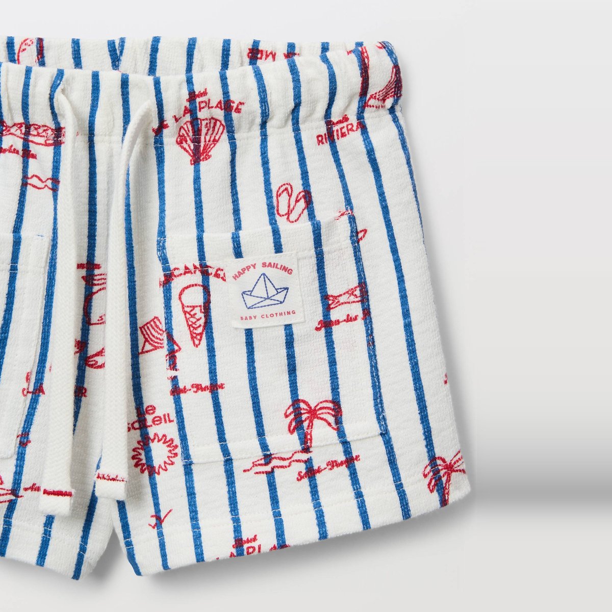 Short rayé imprimé en coton BIO GOTS ecru, BOUT'CHOU