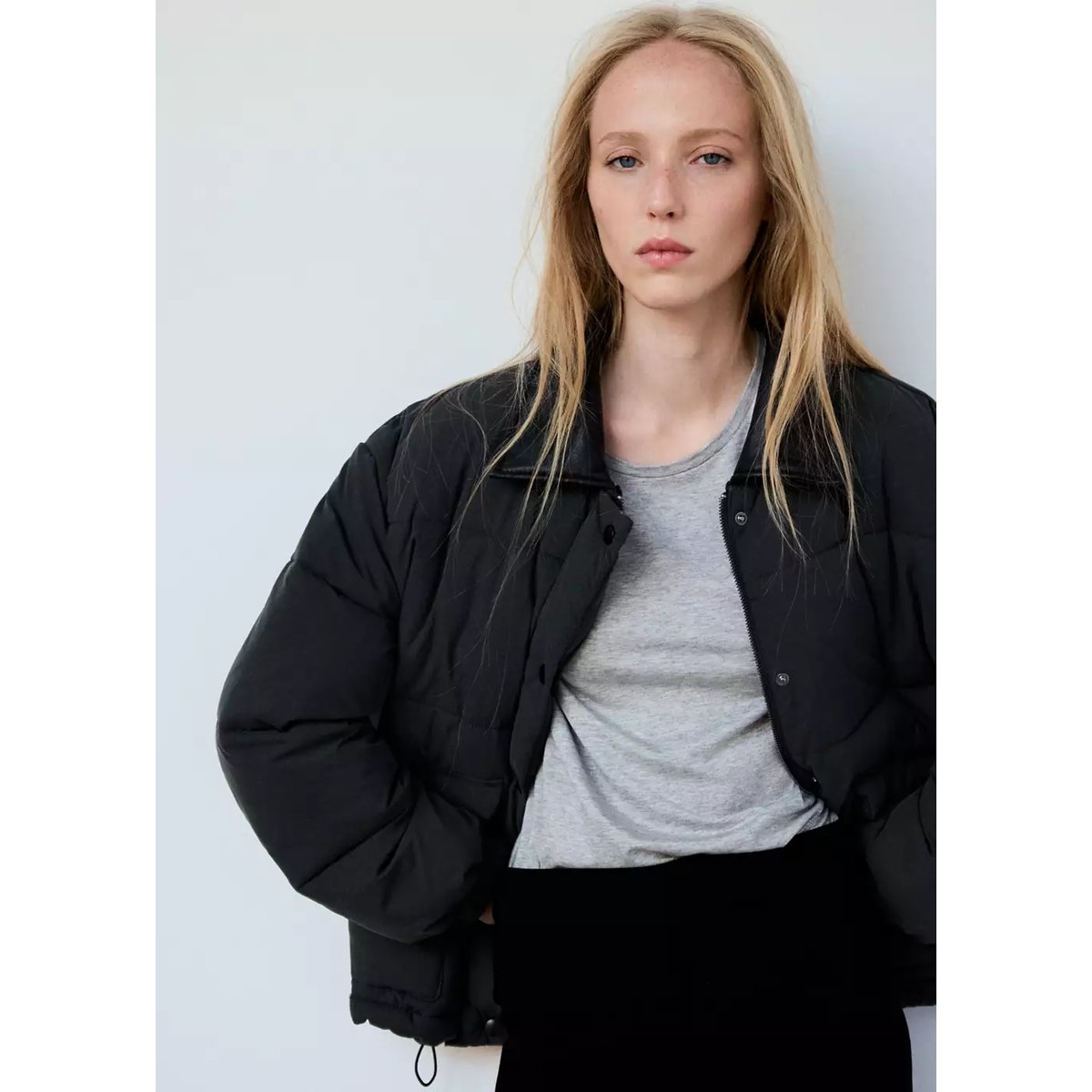 Anorak matelassé col imitation fourrure gris anthracite, MANGO