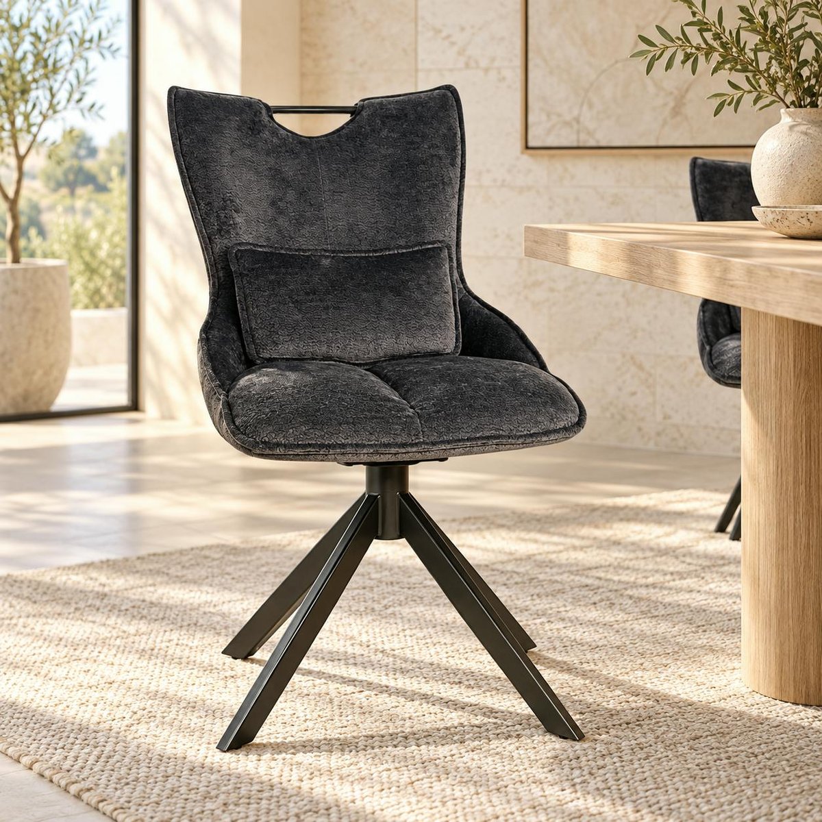 Chaise pivotante coussin et poignée tissu gris (lot de 2) IENA gris, PIER IMPORT