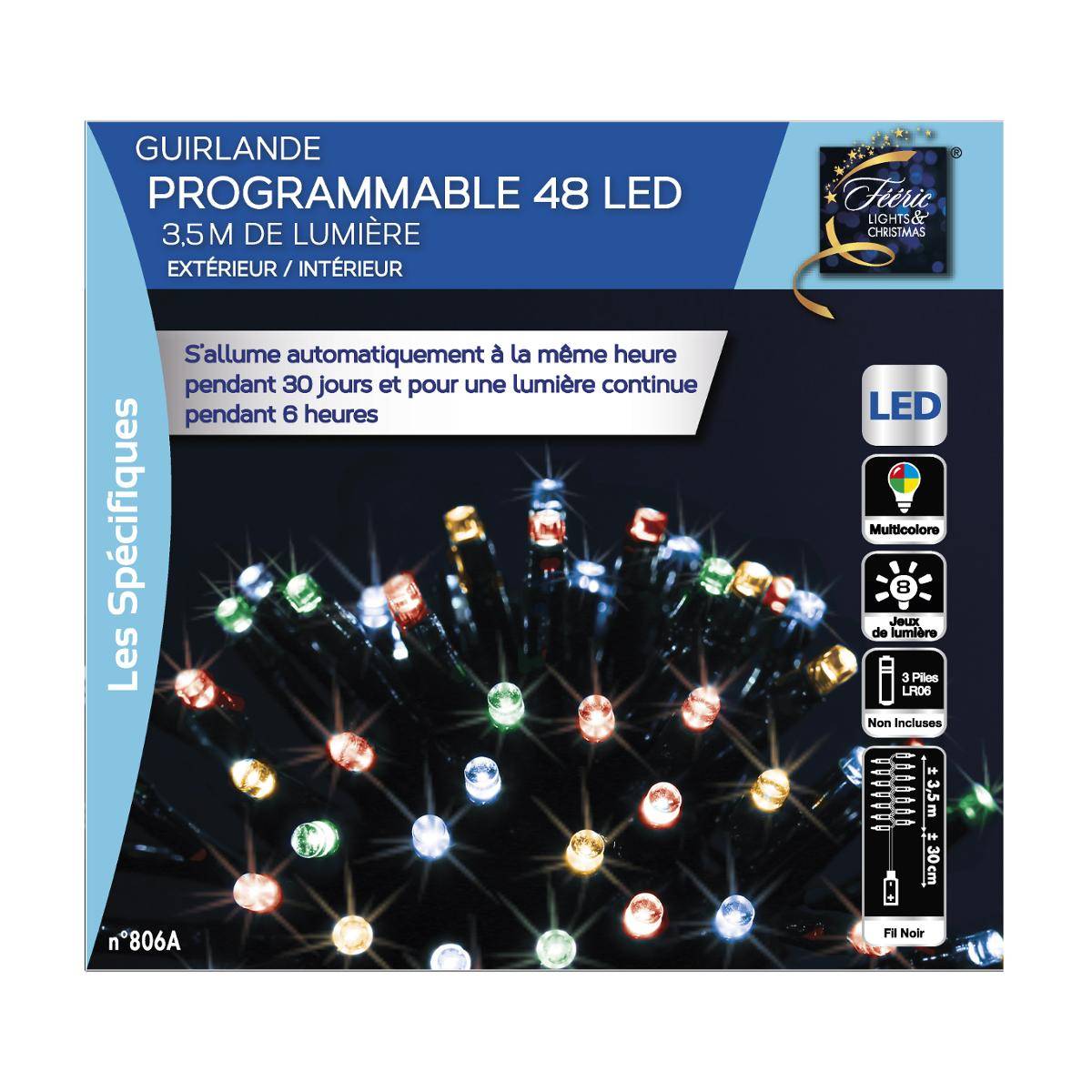 Guirlande lumineuse Technobase 48 LED vert, FEERIC LIGHTS & CHRISTMAS