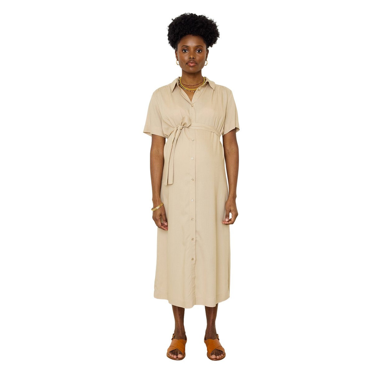 Robe allaitement mi-mollet beige, VERTBAUDET