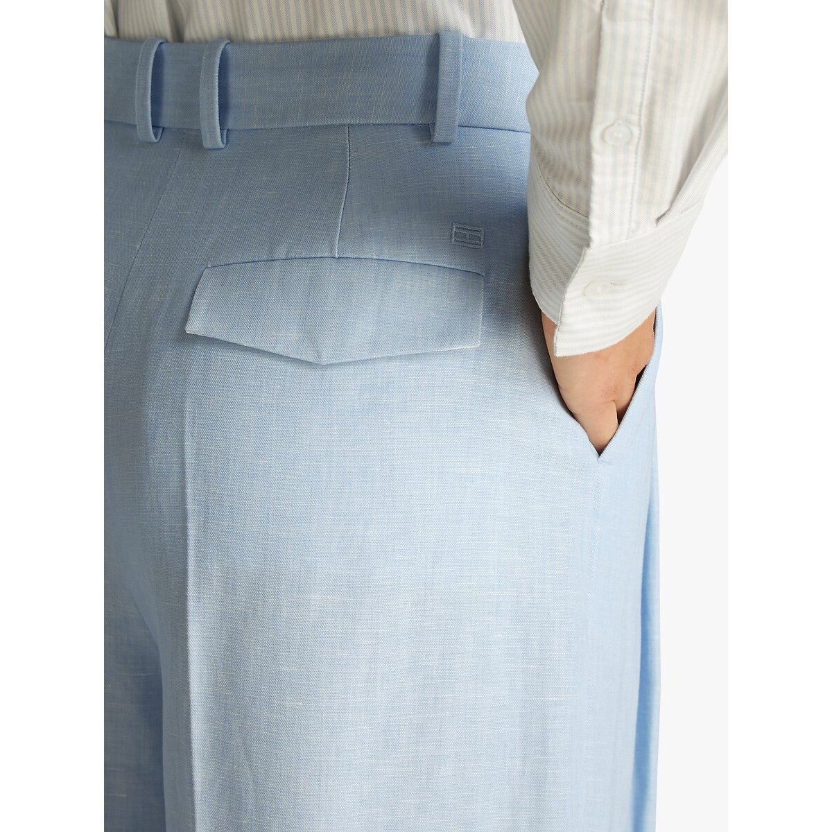 Linen Blend Straight Trousers light blue, TOMMY HILFIGER