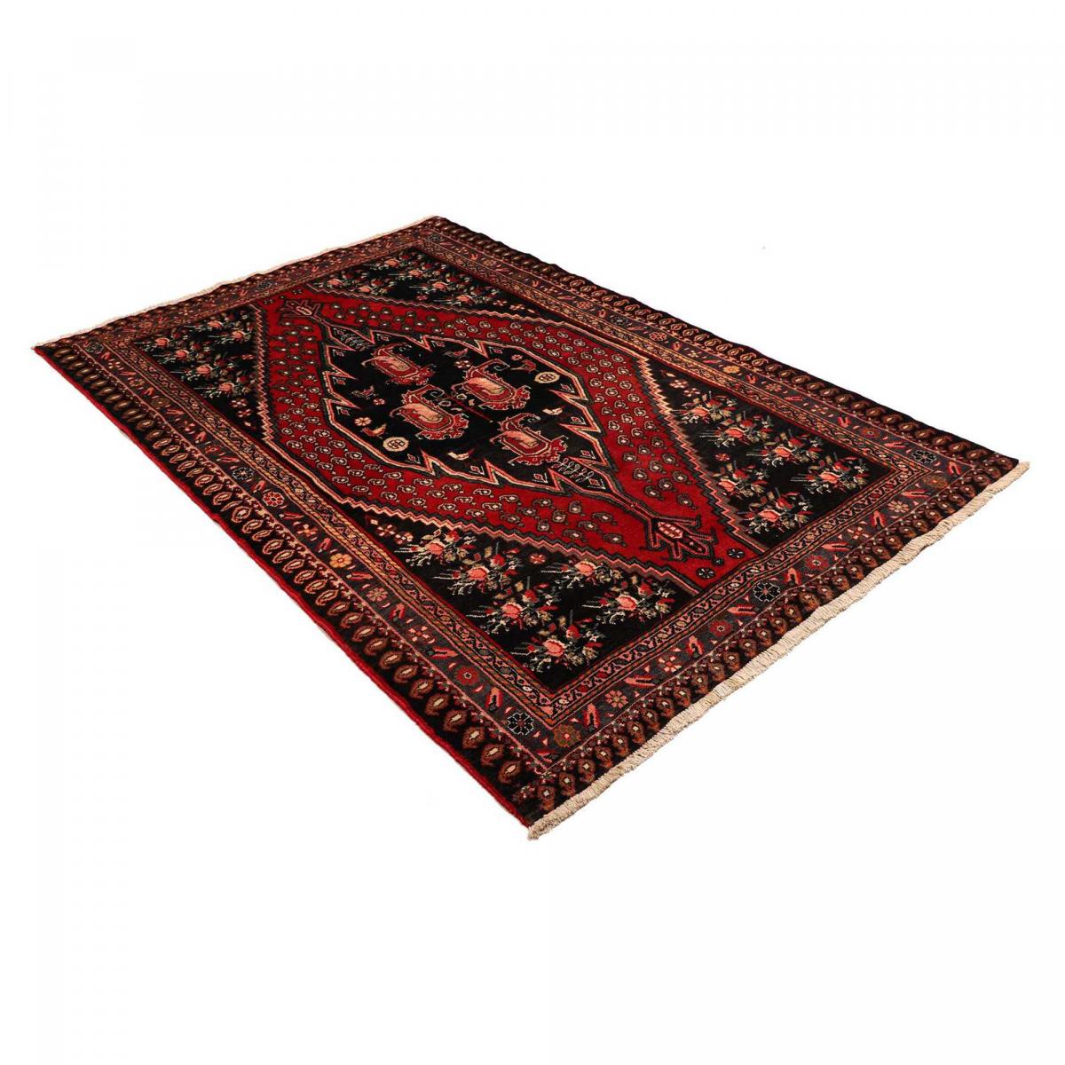 Tapis d'orient oriental, noué main en laine, HAMADAN 17 rouge, beige, noir, UN AMOUR DE TAPIS