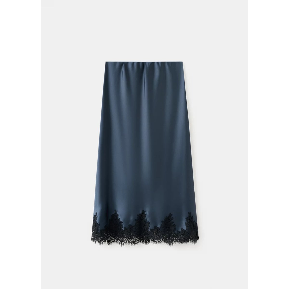 Jupe satinée en dentelle bleu marine, MANGO