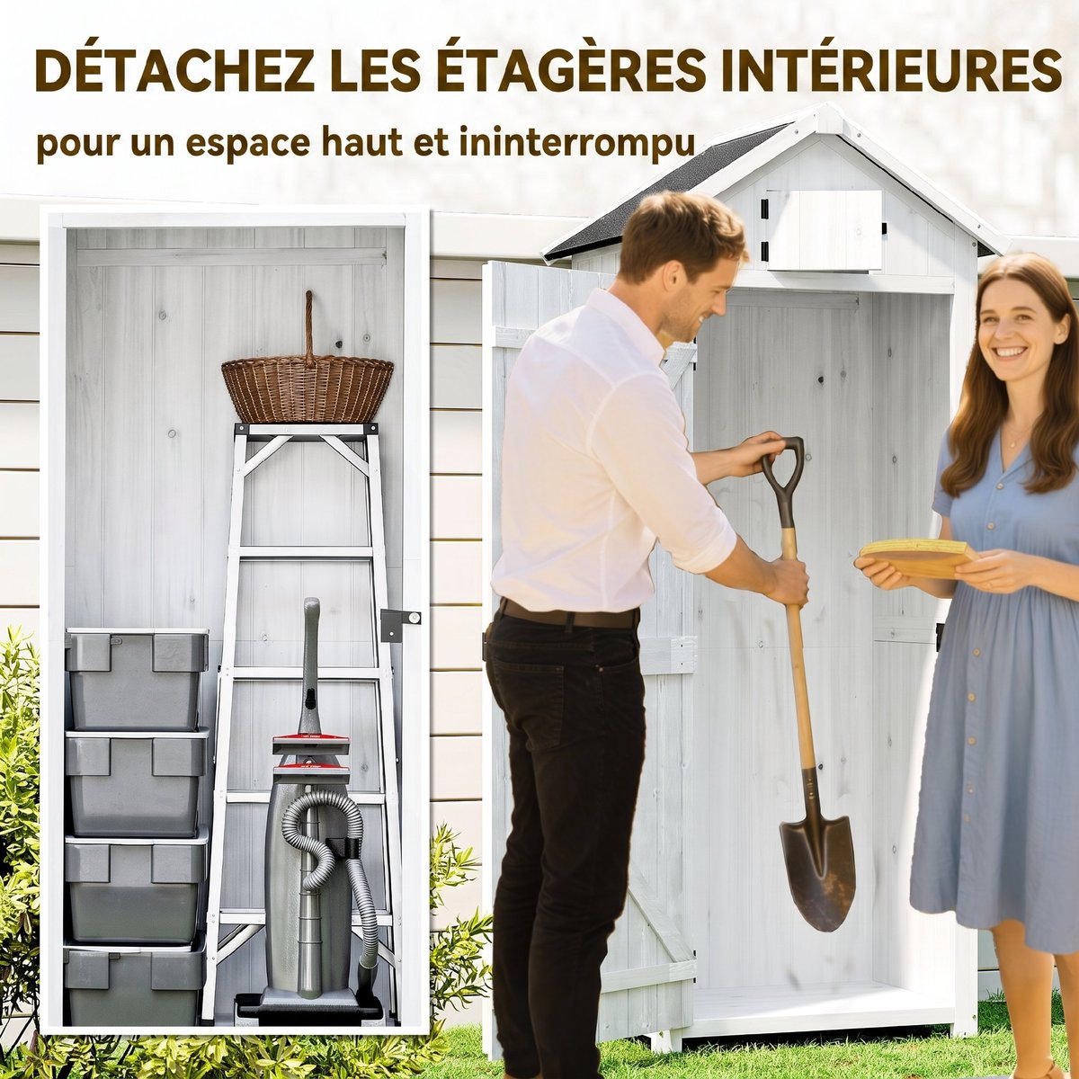 Abri de jardin Bois Gris clair gris clair, OUTSUNNY