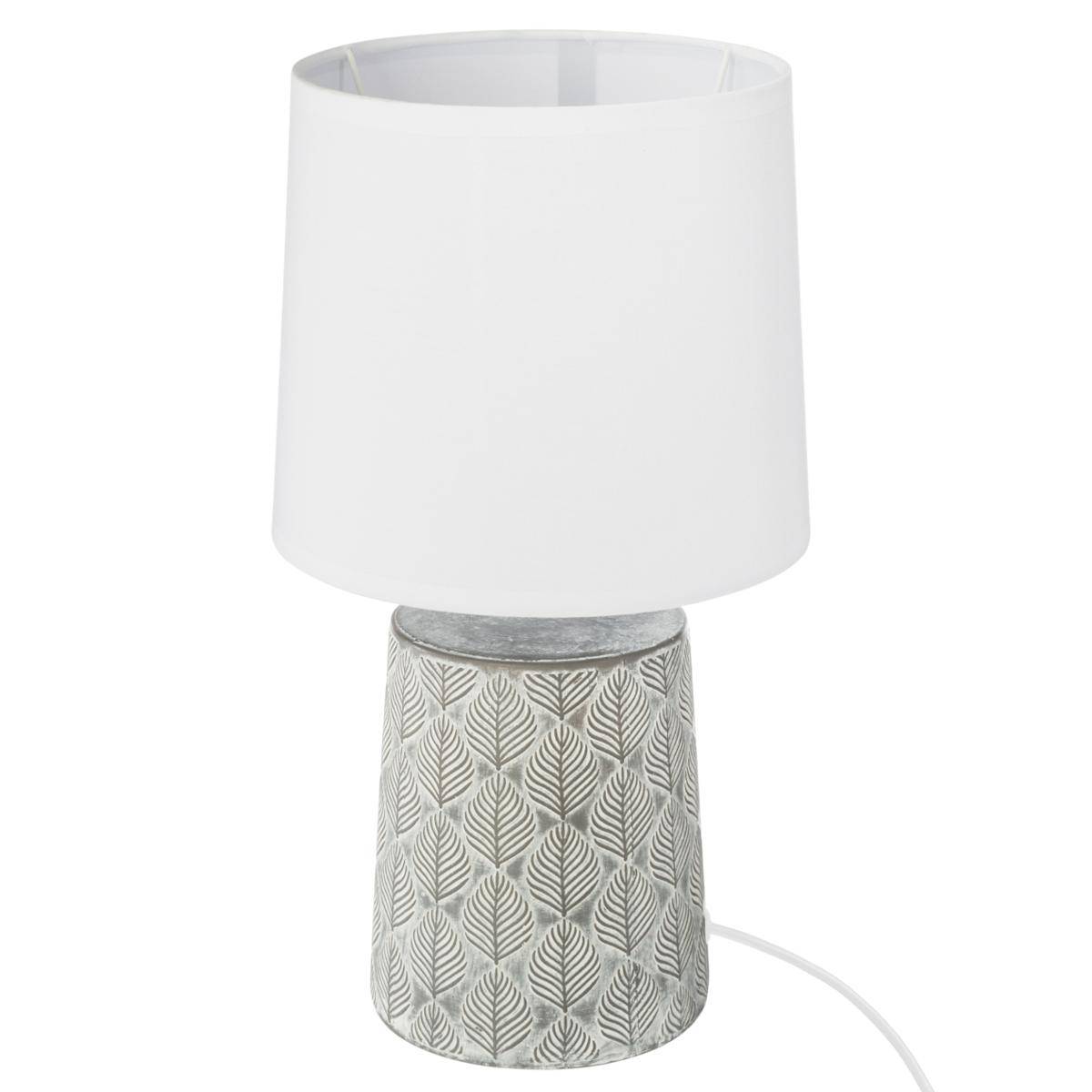 Lampe à poser en grès motifs sculptés CYRIL gris, ATMOSPHERA