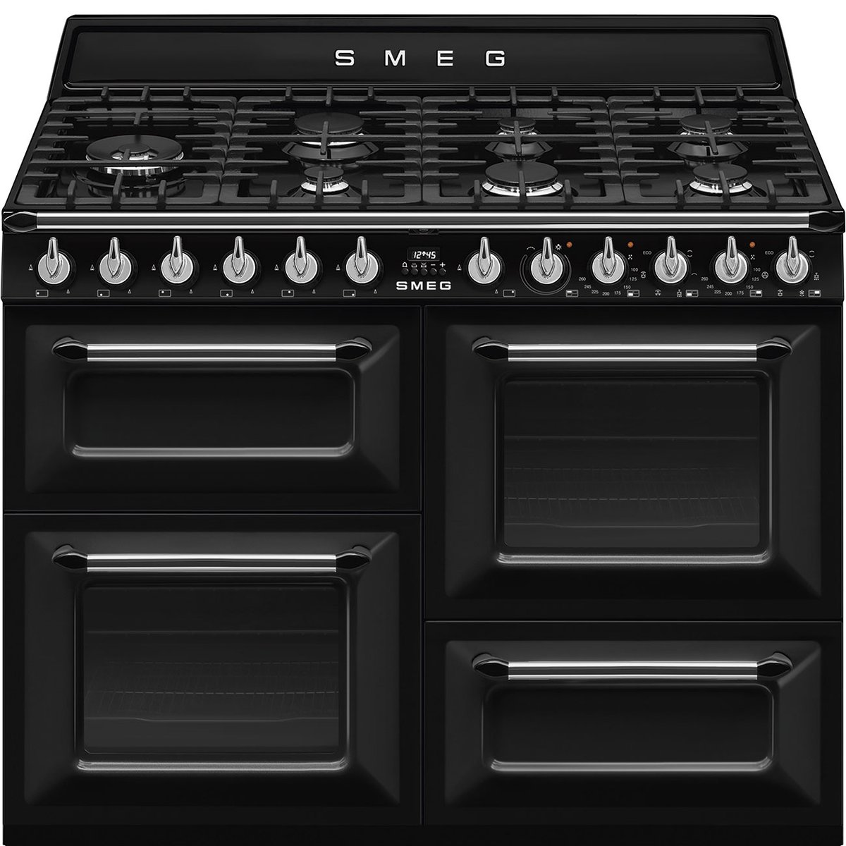 Piano de cuisson gaz 7 feux 110 cm TR4110 noir brillant, SMEG