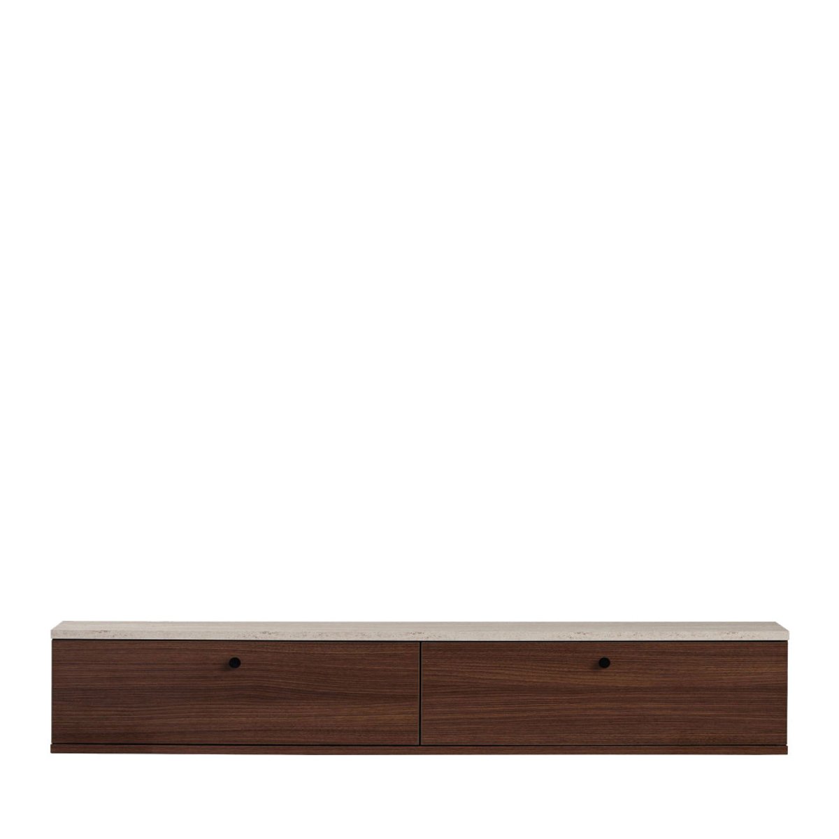 Meuble tv suspendu 2 portes en bois et effet travertin L160cm- YARA bois foncé, DRAWER