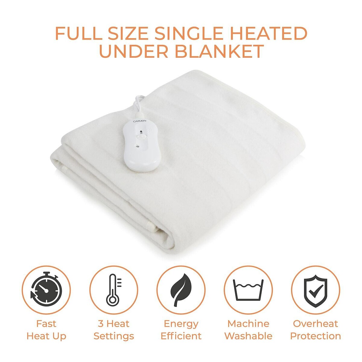 Single Heated Full Size Under Blanket white, CARMEN