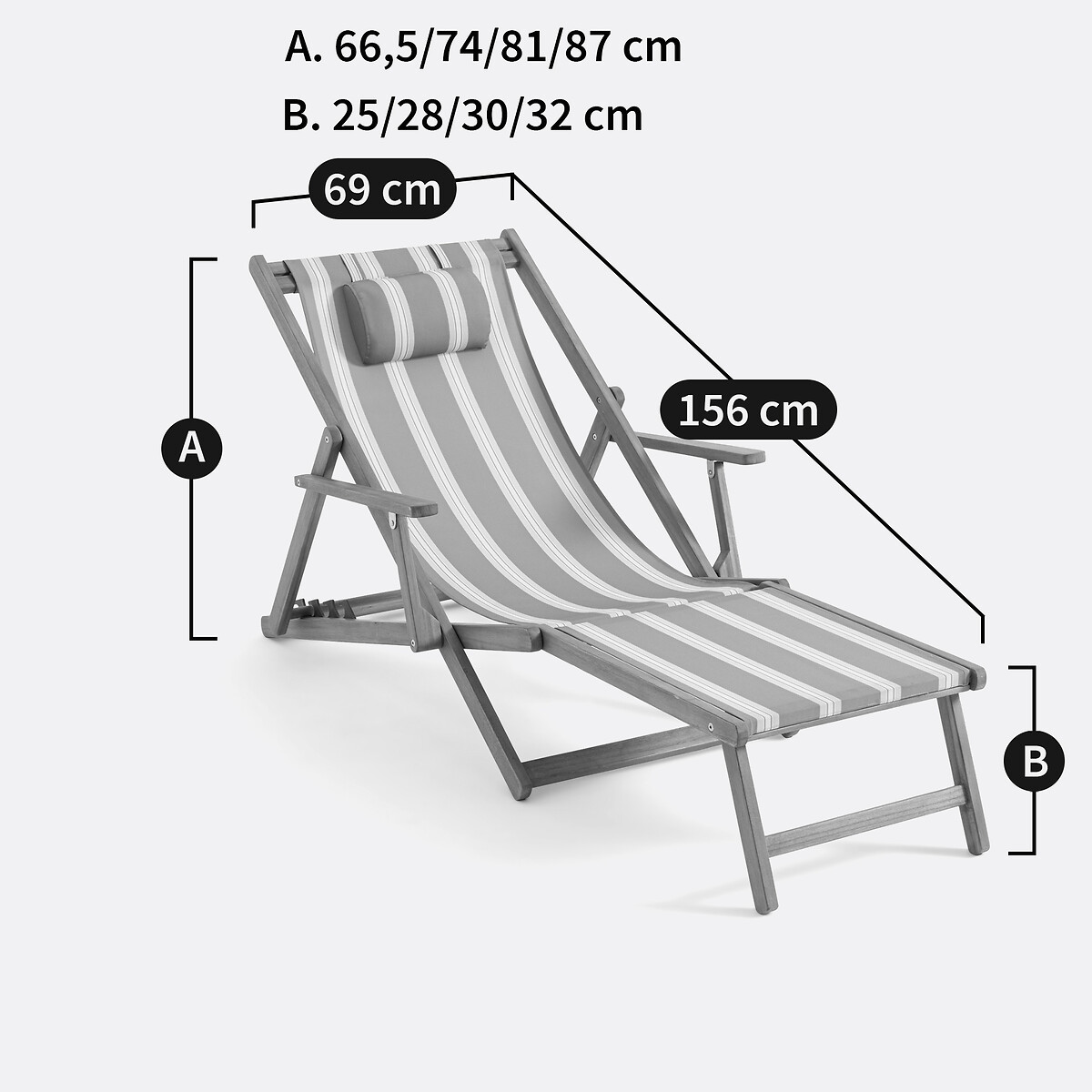 Chaise longue acacia e tela, Veniza rigato verde, LA REDOUTE INTERIEURS