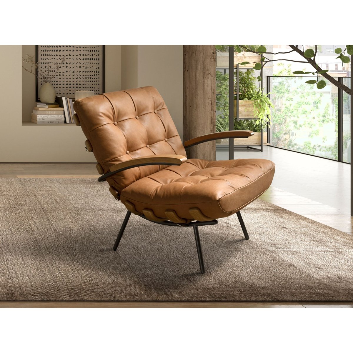 Fauteuil en cuir et frêne brun |acier foncé, ANGEL CERDA