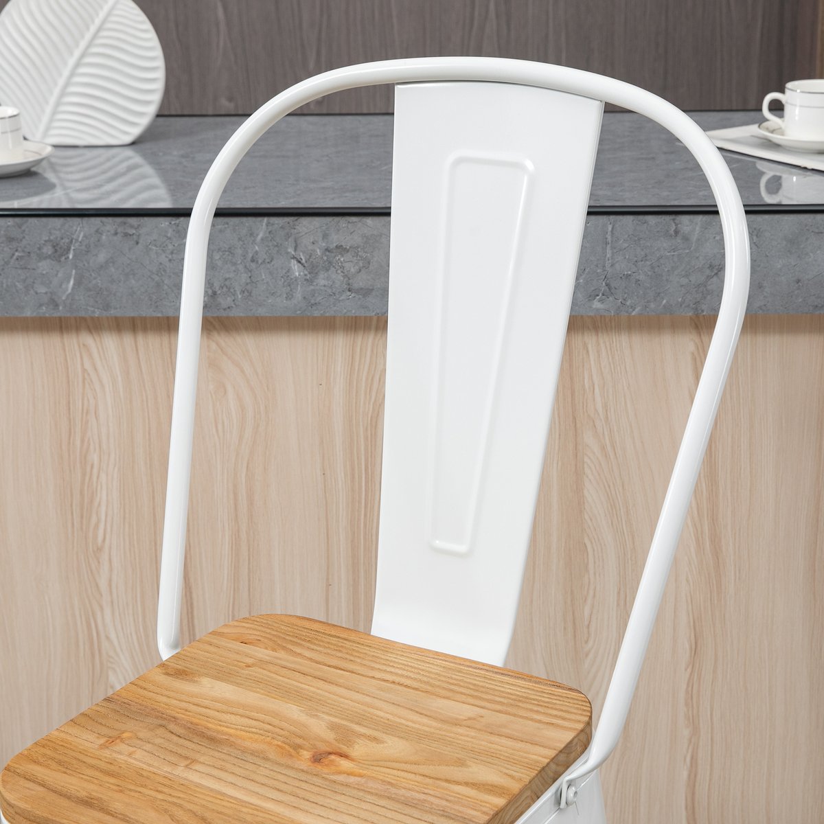 Tabouret de bar Acier Crème blanc, bois clair, HOMCOM
