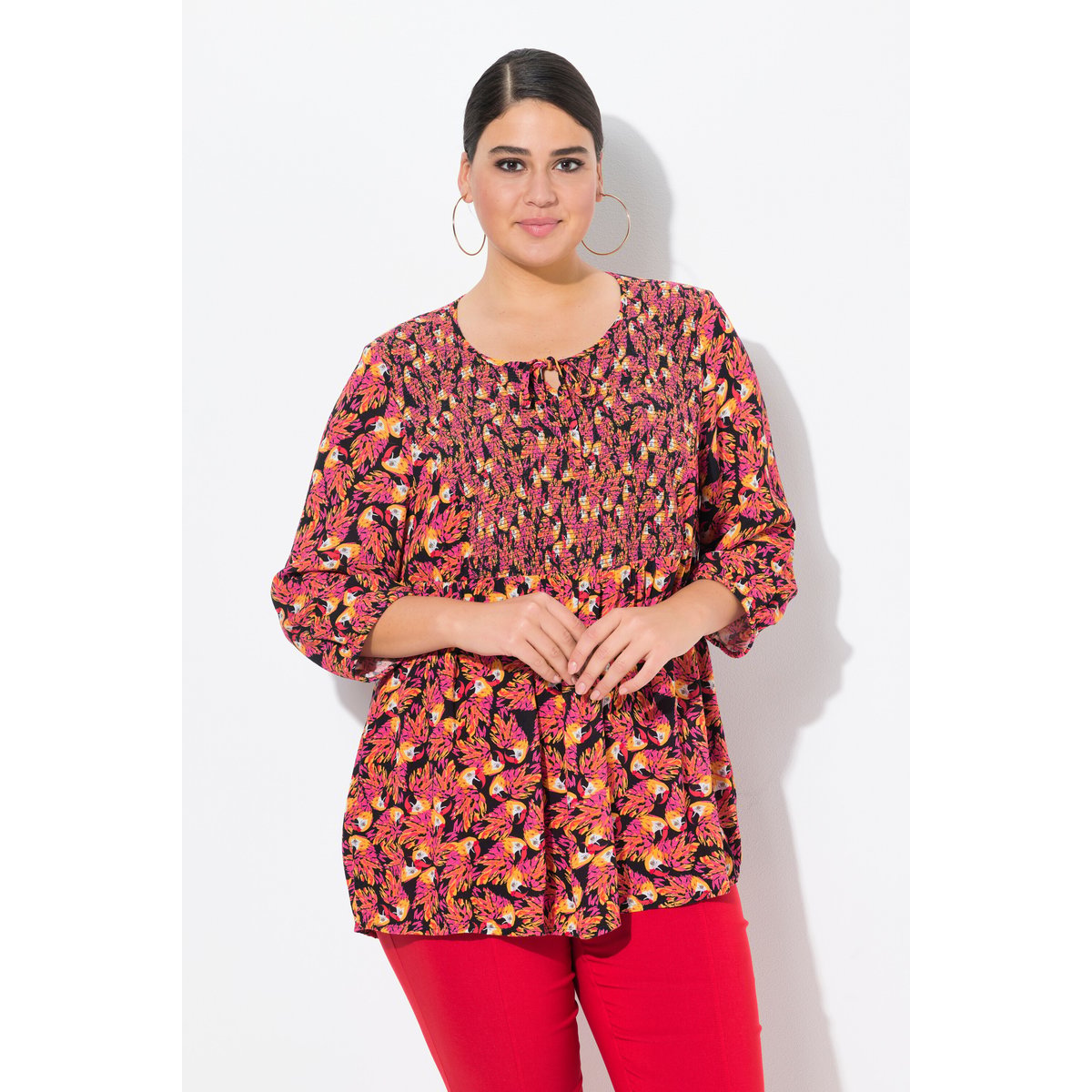 Blouse smockée noir, ULLA POPKEN